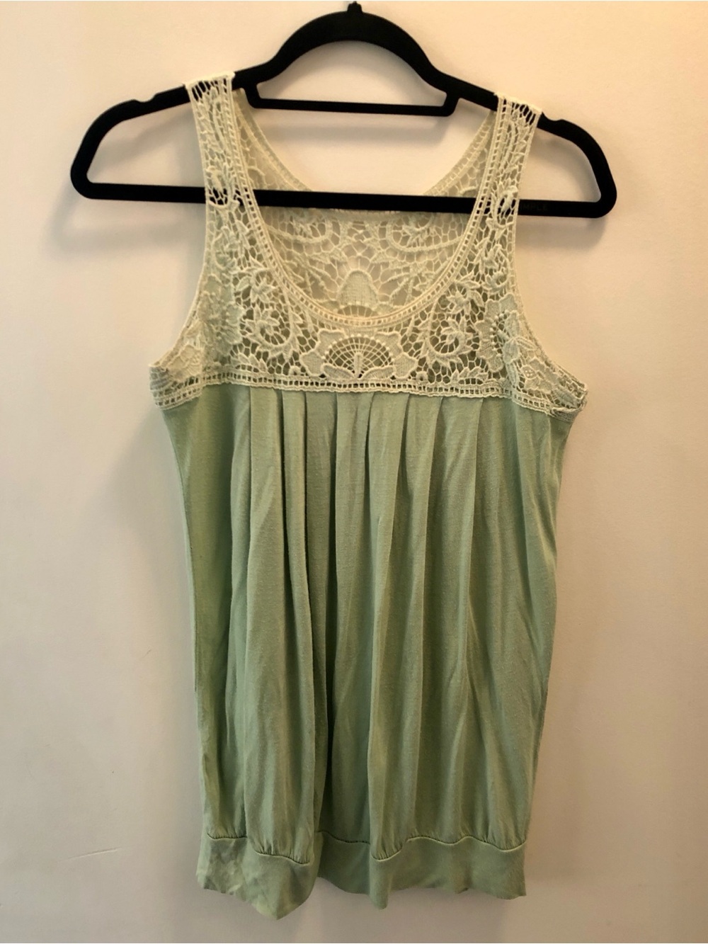 Mint Green Lace Yoke Tank Top